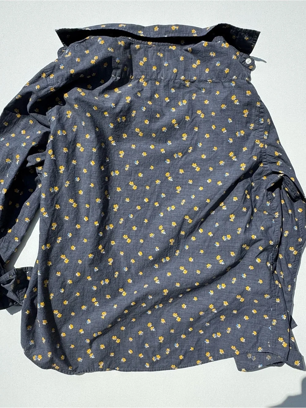 Banana Republic Navy Button-Down Shirt with Yellow Floral Print